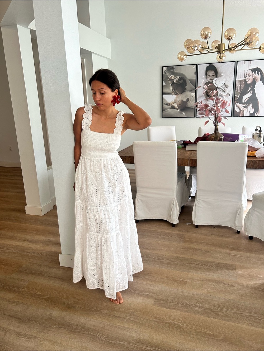 Lucy Paris White Eyelet Maxi Dress with Ruffle Straps